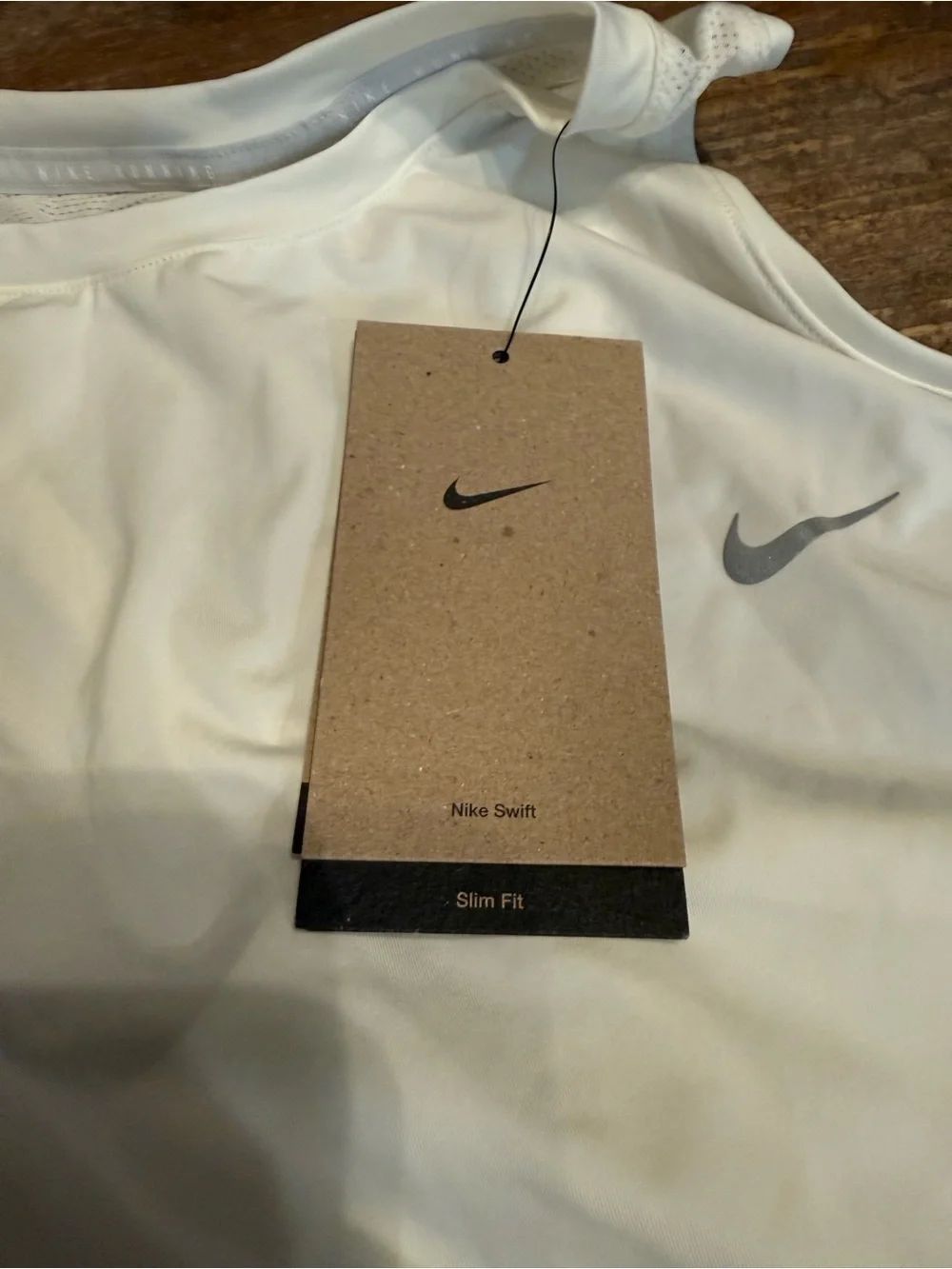 Nike Swift Dri-FIT Tank White Slim Fit Athletic Tank with Silver Swoosh